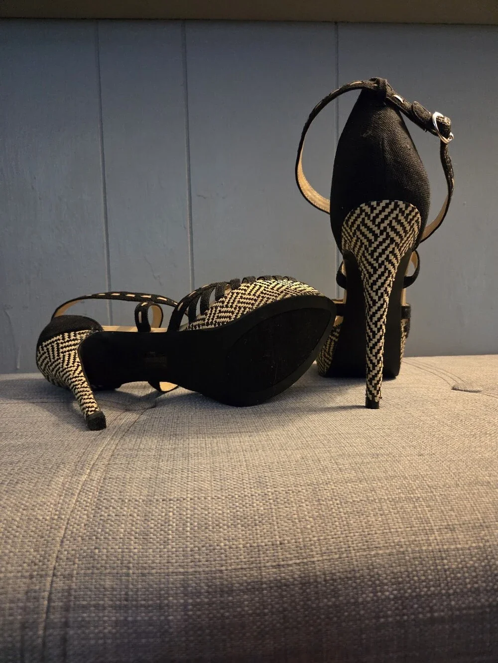 JustFab Black Strappy Woven Platform Heels